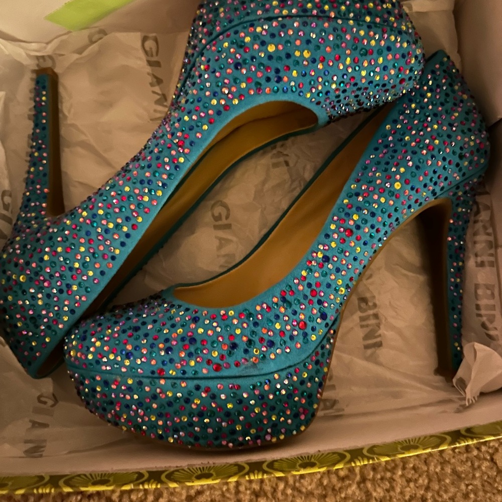 Blue Rhinestone Platform Heels